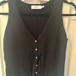 Greylin Black Button-Down Ribbed Blouse